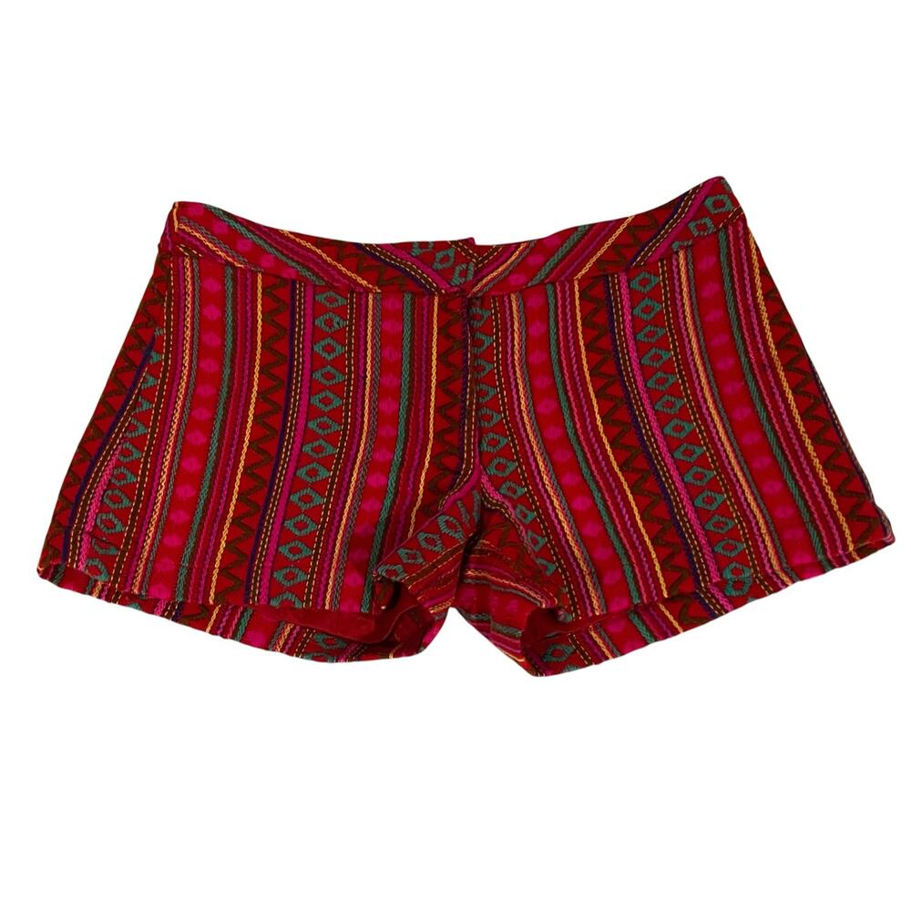 Judith March Woven Boho Tribal Shorts Red Multicolor Low Rise Women’s Sz M